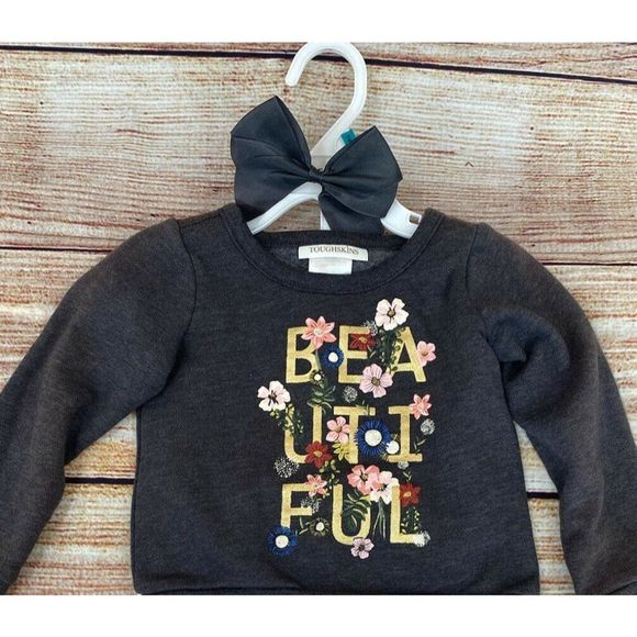 COPY - Toughskins Infant Girl 3 PC Set  Sweater Shirt Gray Leggings Hair Bow/ P… - Picture 3 of 10